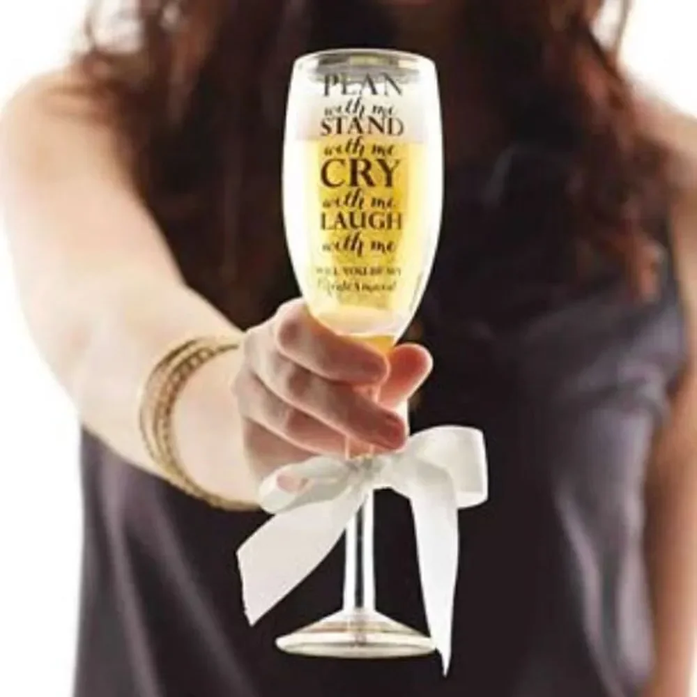 New in Gift Box Mud Pie Plan with Me Champagne Glass, Gold Bridesmaid Wine glass